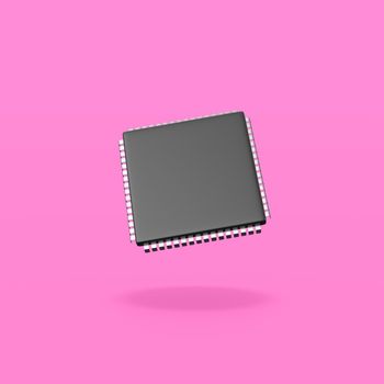 Electronic Microchip on Flat Purple Background with Shadow 3D Illustration