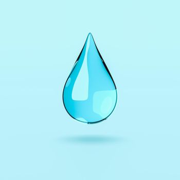 One Single Comic Water Drop on Blue Background 3D Illustration