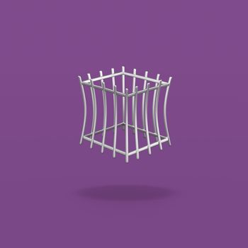 Cartoon Empty Iron Cage on Flat Purple Background with Shadow 3D Illustration