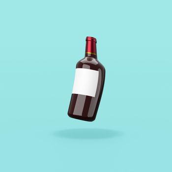 Single Funny Glass Wine Bottle with Blank Label on Flat Blue Background with Shadow 3D Illustration