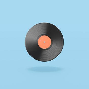 Vinyl Record on Flat Blue Background with Shadow 3D Illustration