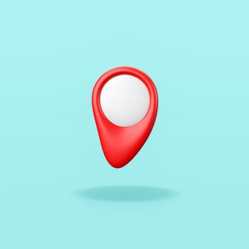 One Funny Red Blank Map Marker on Flat Blue Background with Shadow 3D Illustration