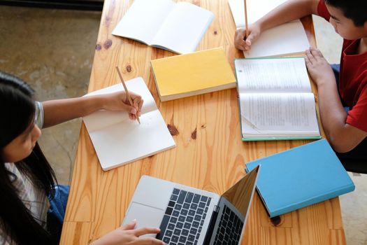 asian boy girl student studying learning lesson online. remote meeting distance education at home
