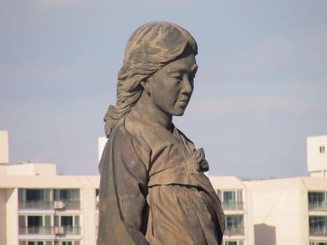 The Statue of Soyanggang Cheonyeo(Virgin) in Chuncheon, South Korea- Sep, 2020 : It was built in 2005 to spread the song of "Soyanggang Cheonyeo" well known as the national popular song of Korea