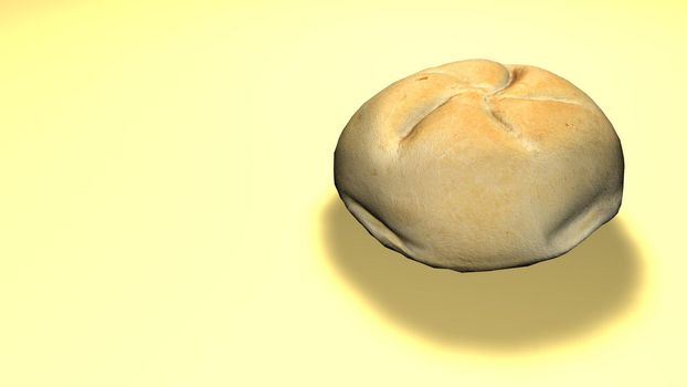 Homemade bread isolated on a background. Closeup view of bread roll with shadow under light.
