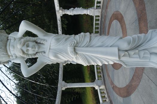 CHUNCHEON, SOUTH KOREA- October-03, 2020: White marble statue of Greek Goddess Head with lovely hair settled in a public park