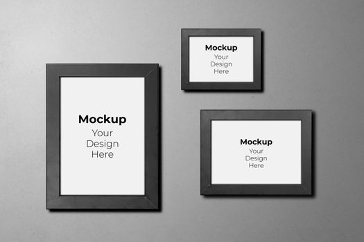 Mockup picture frame on cement wall texture background for included image, copy space, gallery showing with blank, mock up collection, element for interior, nobody, border vertical and horizontal.