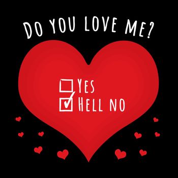 Love hearts with the text "do you love me?" and two tick boxes with "Yes or Hell No" next to them