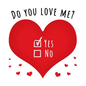 Love hearts with the text "do you love me?" and two tick boxes with "Yes No" next to them