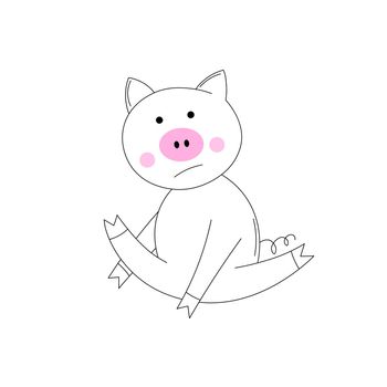 The piglet does exercises, goes in for sports. Coloring Book for kids. Colouring pictures with cute pig. Outline vector animals illustration. Isolated cartoon adorable character.