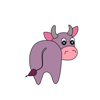 Colorful bull for kids. Vector animal illustration. Template adorable character for your design. Cartoon cute cow. New Year and Christmas symbol 2021. Isolated icons.