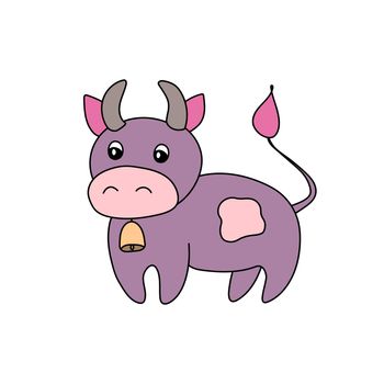 Colorful bull for kids. Vector animal illustration. Template adorable character for your design. Cartoon cute cow. New Year and Christmas symbol 2021. Isolated icons.