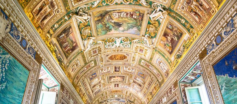 ROME, VATICAN STATE - CIRCA AUGUST 2020:  perspective view in the Gallery of Maps, Vatican Museum.