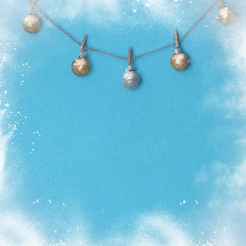 Christmas blue background with gold ball