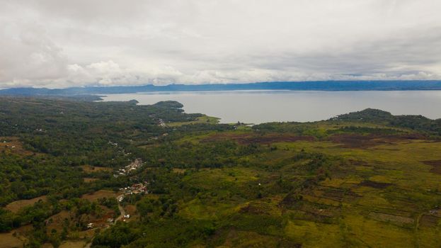 Aerial drone of Lake Lanao, located in the mountainous part of the island of Mindanao, Philippines.