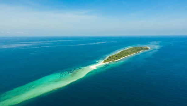 Aerial view of Seascape with beautiful beach and tropical island Little Santa Cruz. Zamboanga, Mindanao, Philippines.