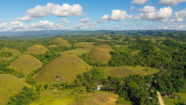 Scenic view on amazingly shaped Chocolate hills in Bohol island, Philippines.