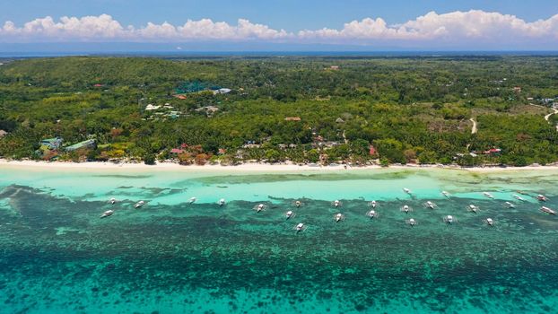 Aerial seascape with beautiful tropical beach. Panglao, Philippines. Summer and travel vacation concept.