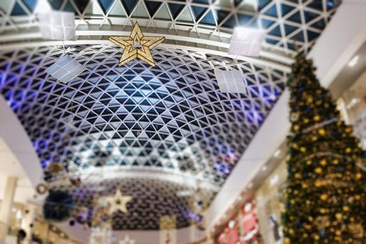 Shopping center decorated for new year and Christmas holidays. Sochi, Russia