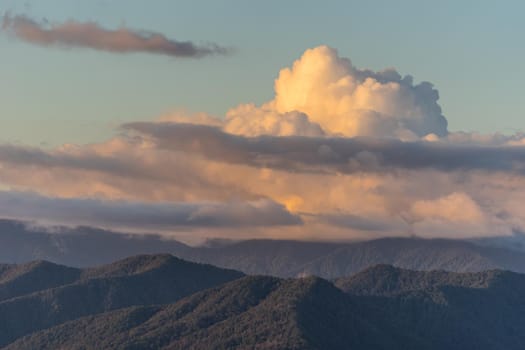 the sunset over the mountains in the Sochi district of Krasnodar region Russia