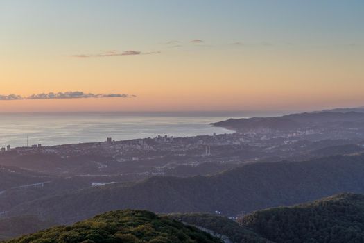 The shoreline of the city of Sochi in Russia and the Black sea