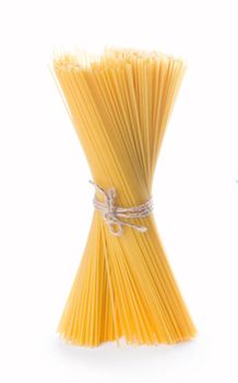 Spaghetti and basil isolated on white background. With clipping path.