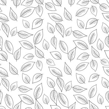 Floral seamless pattern with black silhouette leaves on white background. Tropic branches. Fashion vector stock illustration for wallpaper, posters, card, fabric, textile