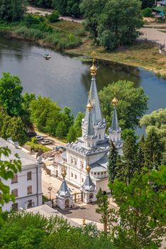 Svyatogorsk, Ukraine 07.16.2020.  View from above of the Holy Mountains Lavra of the Holy Dormition in Svyatogorsk or Sviatohirsk, Ukraine, on a summer day