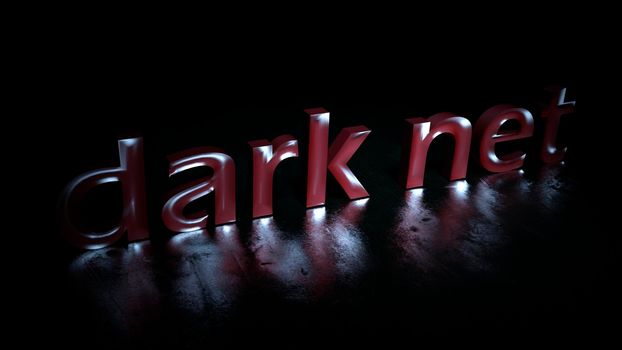 Darknet red text word on black background - 3D rendering