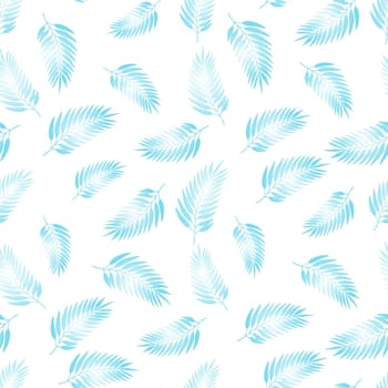 Floral seamless pattern with colorful exotic leaves on white background. Tropic blue branches. Fashion vector stock illustration for wallpaper, posters, card, fabric, textile