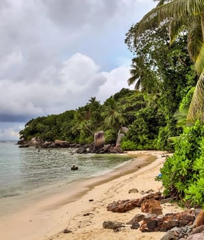 Sunny day beach view on the paradise islands Seychelles.