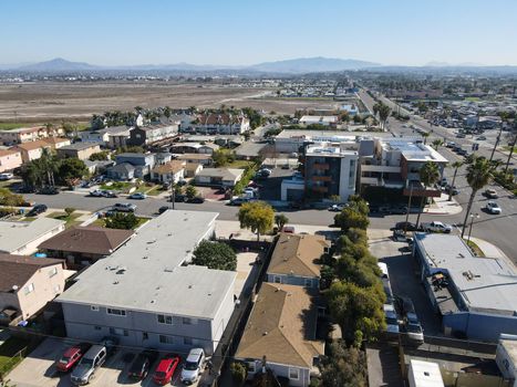 Aerial view of street and houses in Imperial Beach area in San Diego, California, USA