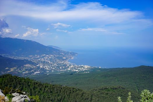 Yalta, Crimea. Natural landscape, view of the city and the sea from a height.