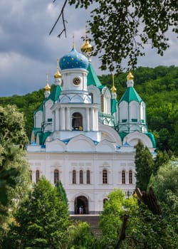 Svyatogorsk, Ukraine 07.16.2020.  Assumption Cathedral on the territory of the Svyatogorsk Lavra  in Ukraine, on a sunny summer morning