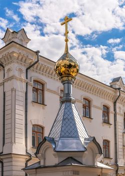 Svyatogorsk, Ukraine 07.16.2020.  The Holy Mountains Lavra of the Holy Dormition in Svyatogorsk or Sviatohirsk, Ukraine, on a sunny summer morning