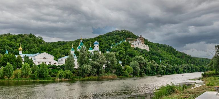 Svyatogorsk, Ukraine 07.16.2020.  Seversky Donets River near the Svyatogorsk or Sviatohirsk lavra on a sunny summer morning