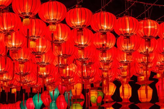 Chinese new year lanterns for celebration hanging on street.