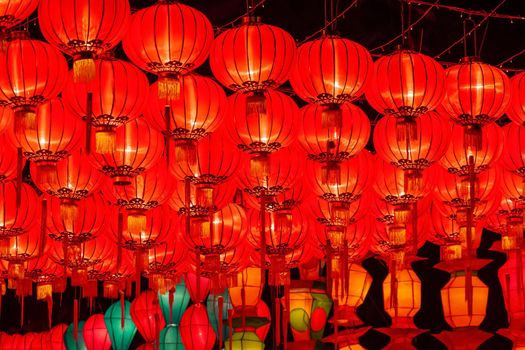 Chinese new year lanterns for celebration hanging on street.