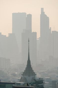 Problem air pollution at hazardous levels with PM 2.5 dust, smog or haze, low visibility in Bangkok city ,Thailand