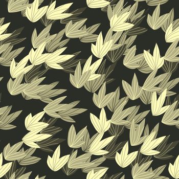 Floral seamless pattern with colorful exotic leaves on dark background. Tropic green branches. Fashion vector stock illustration for wallpaper, posters, card, fabric, textile