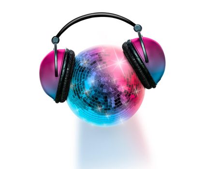 headphones dj disc jockey disco mirror ball in club with party music playing for dancing