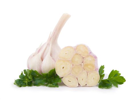 Fresh young garlic isolated on white background.