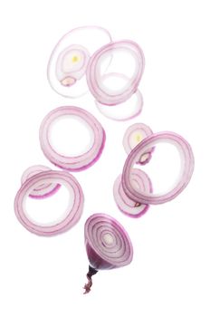 Red onion rings isolated on the white