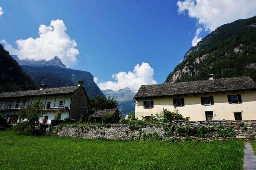 Typical nature and architecture in the Valle Verzasca, Switzerland