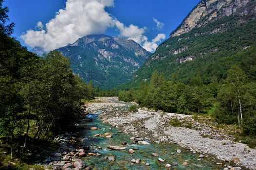 A typical scene in the beautiful Verzasca valley, Ticino, Switzerland