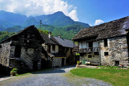 The picturesque village square in Frasco, Valle Verzasca, Ticino,Switzerland
