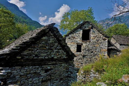 Abandonned rustic houses in Gerra, Valle Verzasca, Ticino, Switzerland