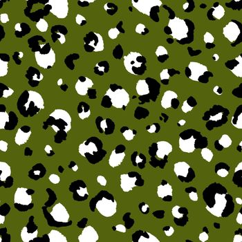 Abstract modern leopard seamless pattern. Animals trendy background. Green and black decorative vector stock illustration for print, card, postcard, fabric, textile. Modern ornament of stylized skin.