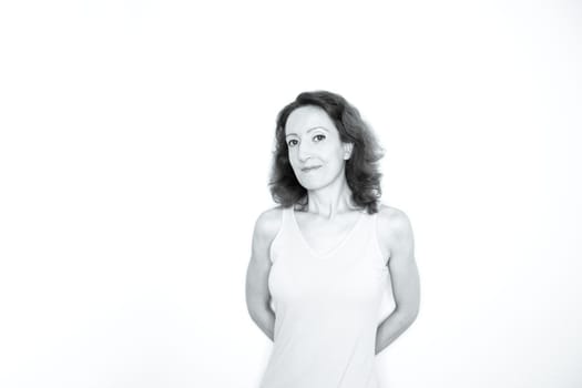 Portrait of woman with happy and positive expression. Copy space.