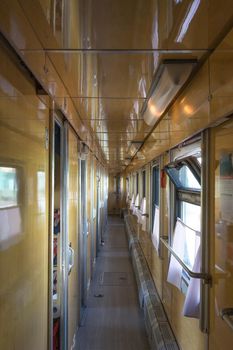The car of the old train without people.